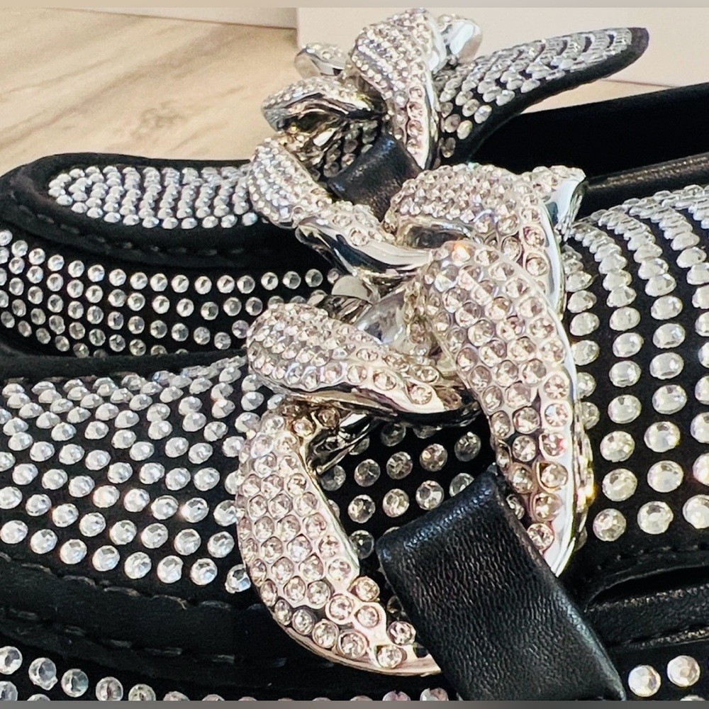 Karl Lagerfeld Black Studded Rhinestone Loafers - Picture 3 of 11